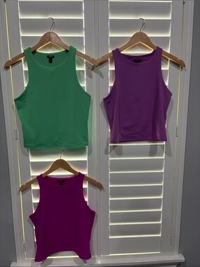 Express Sleeveless Tank Trio in Green, Purple, Fuchsia